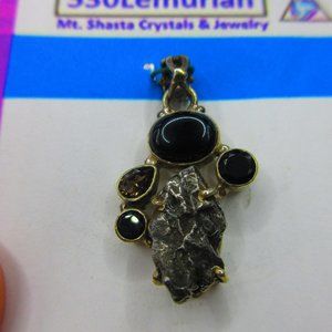 Meteorite Smoky Quartz & Onyx Sterling Silver .925 Gemstone Pendant